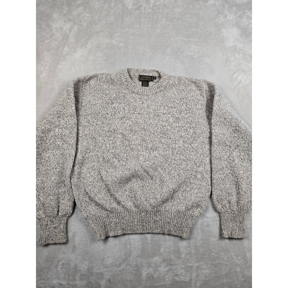 Vintage Eddie Bauer Sweater‎ Mens L Tall Gray Wool Blend Crewneck Marled Knit